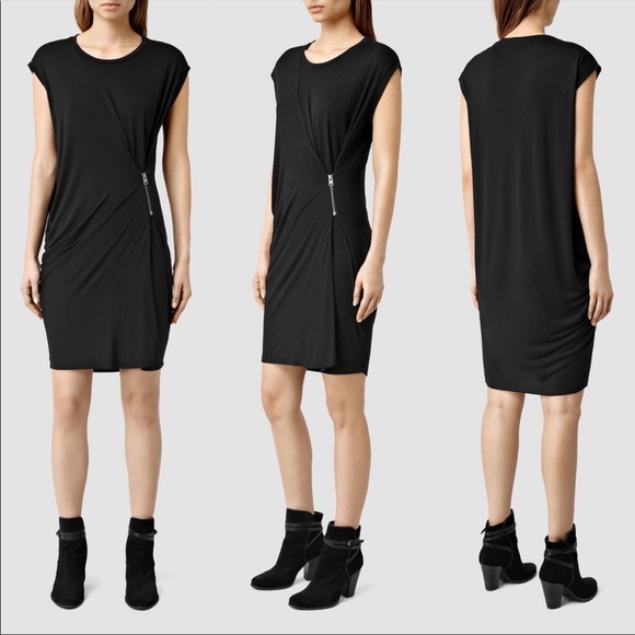 All Saints Dresses & Skirts - All Saints Black Albi Zipper Draped Mini Dress XS